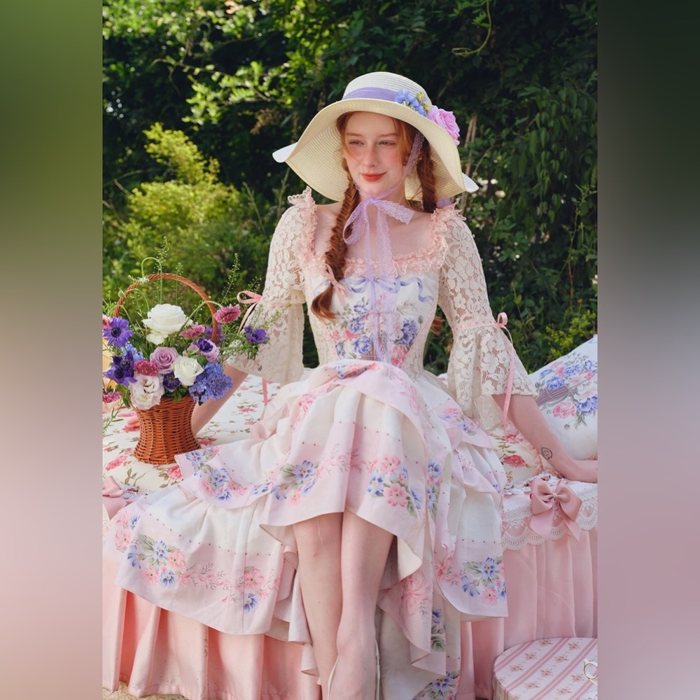 Floral Lace Dress with Pink and Purple Accents